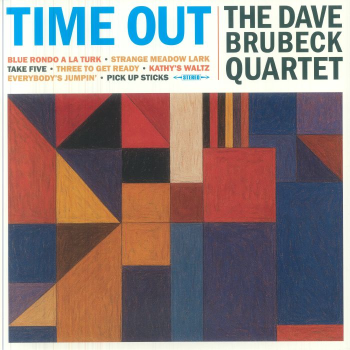 Album cover of 'Time Out' by The Dave Brubeck Quartet with geometric design and text.