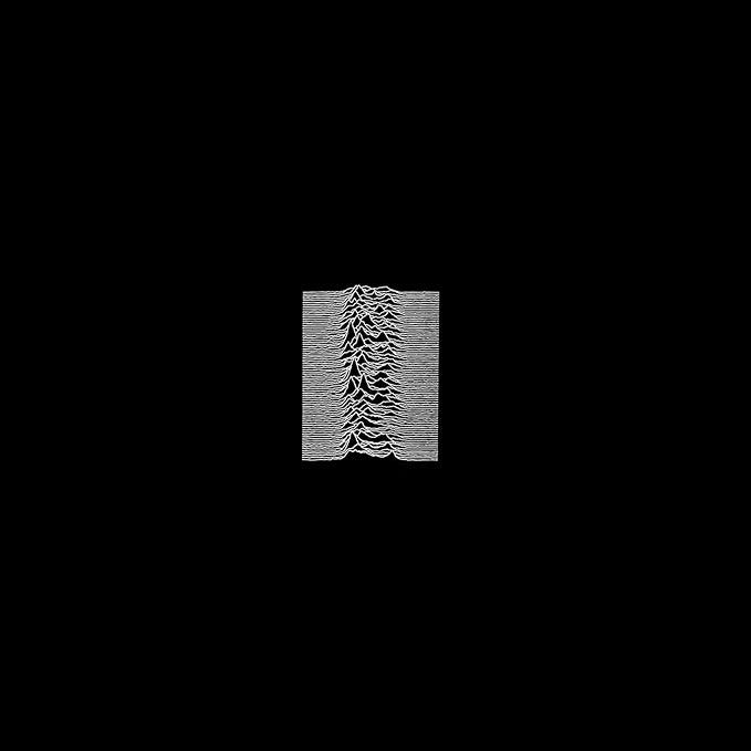 Album cover with wavy line design on a black background
