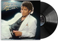 Michael Jackson Thriller vinyl record album with the cover art on the left and the black LP record partially visible on the right, shown on a plain white background.